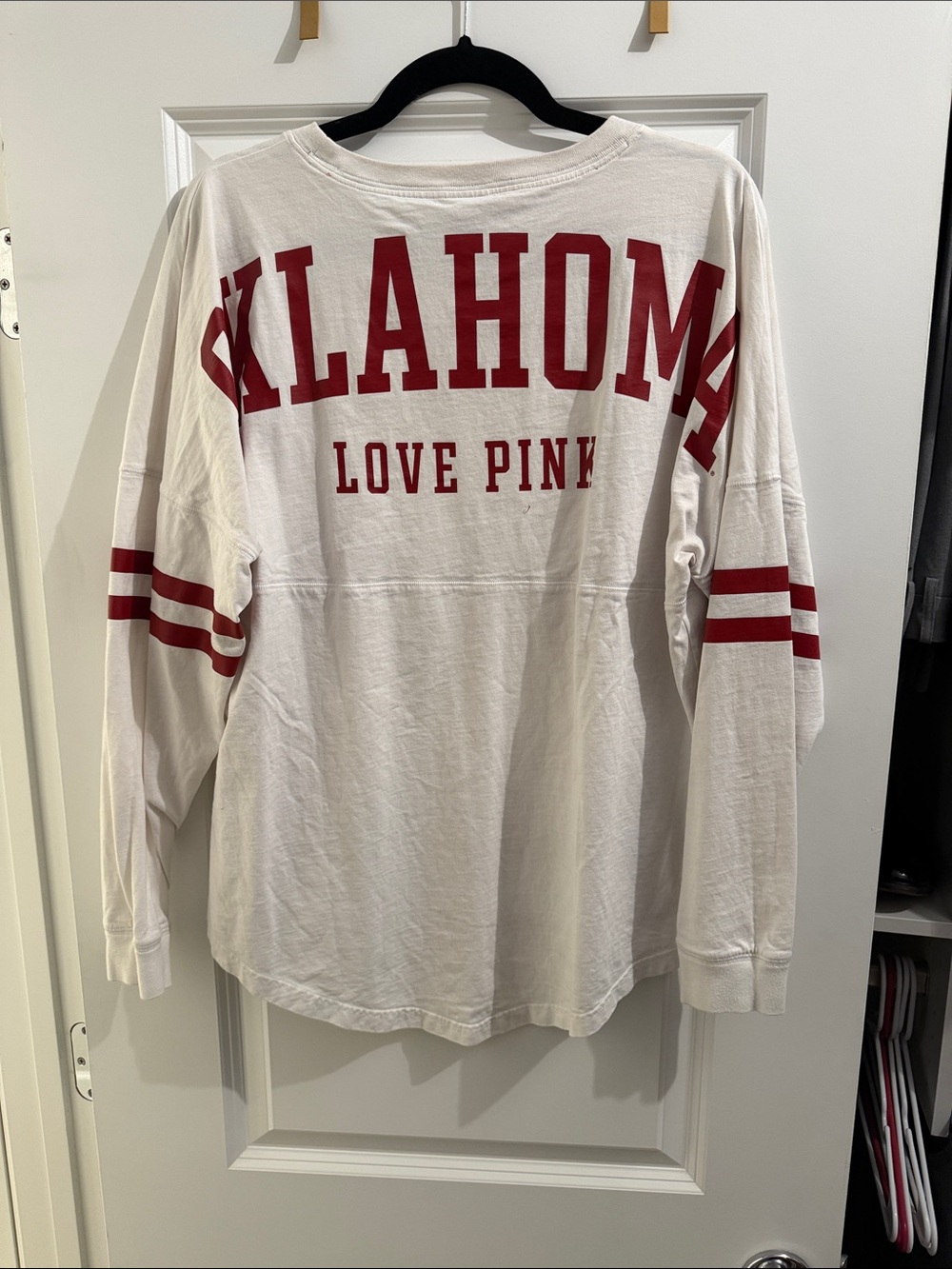 PINK Victoria's Secret White Long-Sleeve Tee with Red OU Logo - Picture 5 of 6